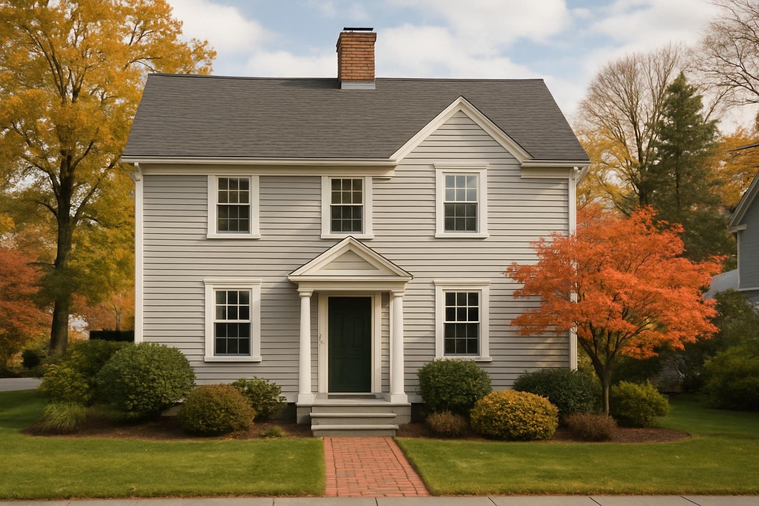 A house in Worcester, Massachusetts, with classic New England architecture, charming yard, and local landscape. AI-generated image.